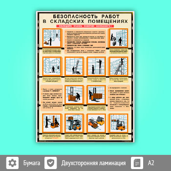 Плакат «Безопасность работ в складских помещениях» (С-88, 1 листа, A2)